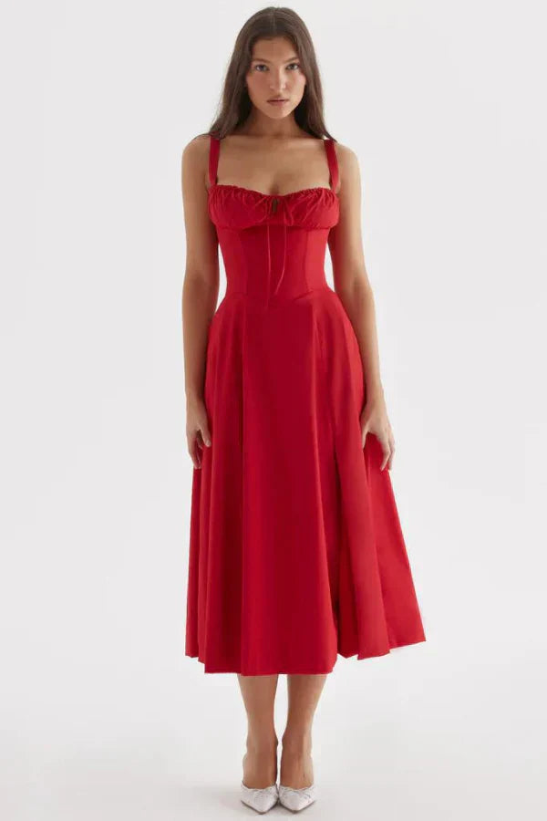 Kleid Lichtglanz Floral Corset Midi | Sweetheart Ausschnitt, Schlitzrock, Spaghetti-Träger