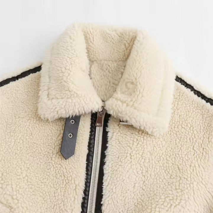 Faux Shearling Jacke | Kontrastbesatz | Reißverschluss