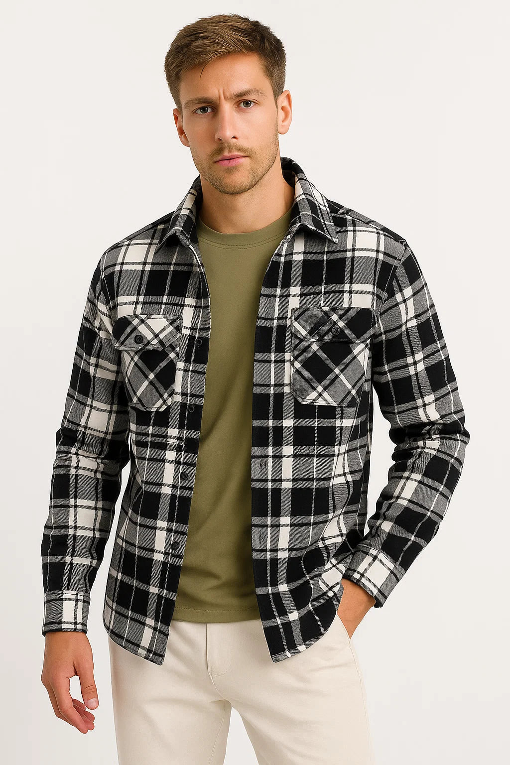 Quilted Plaid Overshirt Jacke | Baumwollfutter