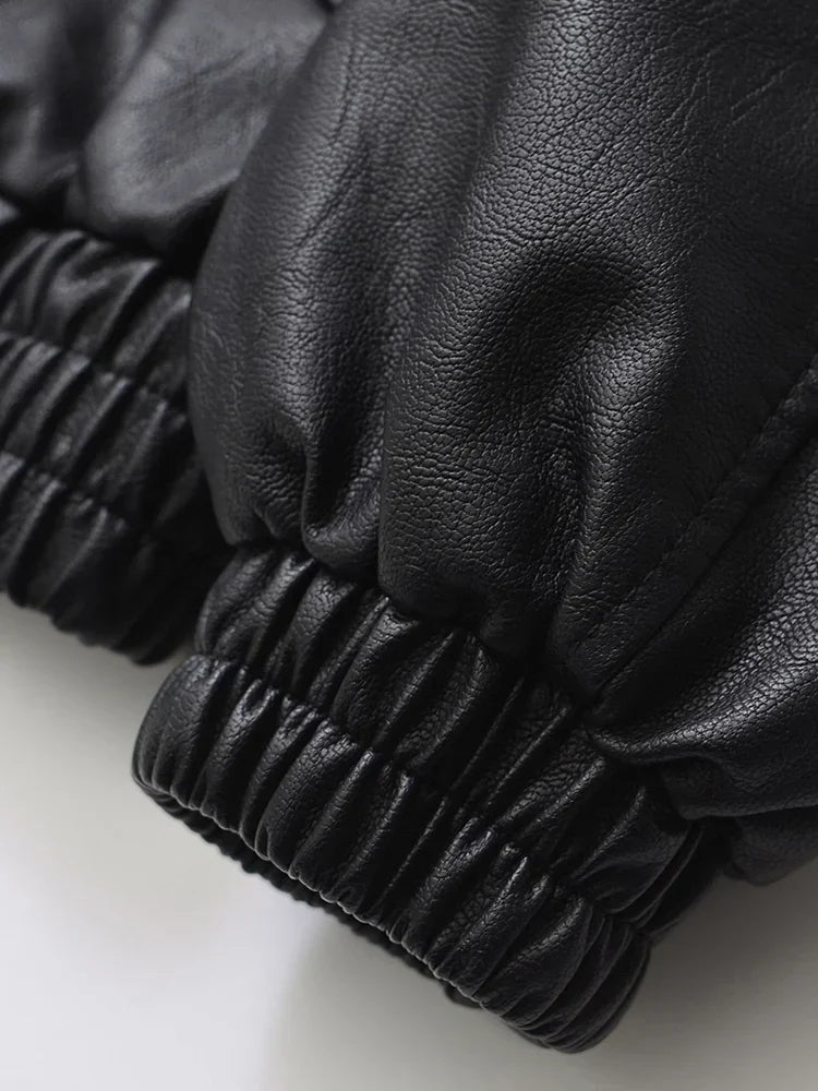 Faux Leder Reißverschlussjacke | Relaxed Fit Kurzer Mantel