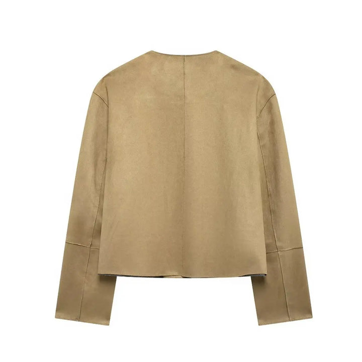 Cropped Suede Jacke | Knopf Vorderseite Minimalistisches Design