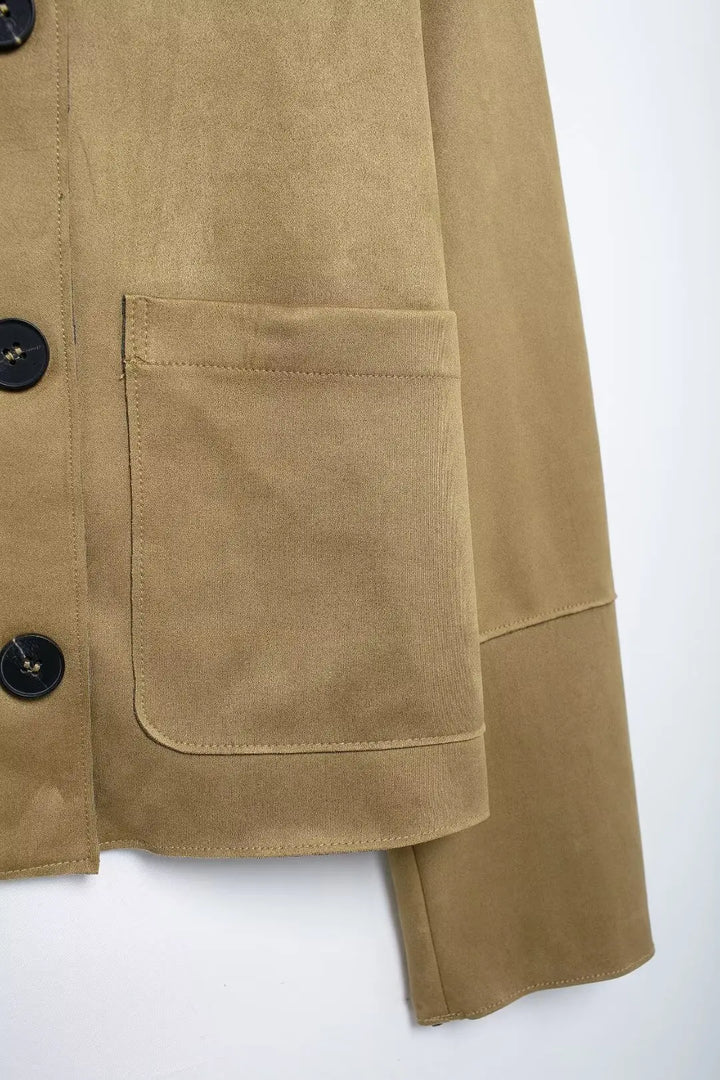 Cropped Suede Jacke | Knopf Vorderseite Minimalistisches Design