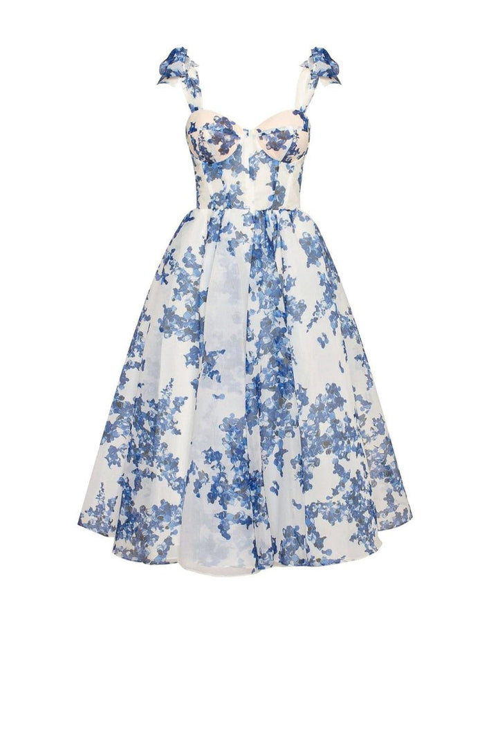 Floral Organza Midi Dress | Sweetheart Neck | Spaghetti Straps | Summer