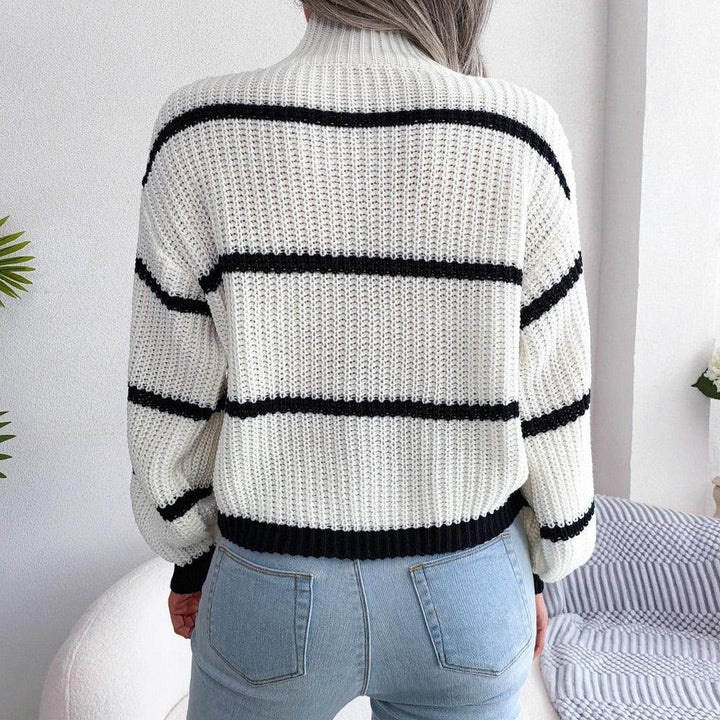 Gestreifter Strickpullover | Hoher Ausschnitt | Lockere Passform