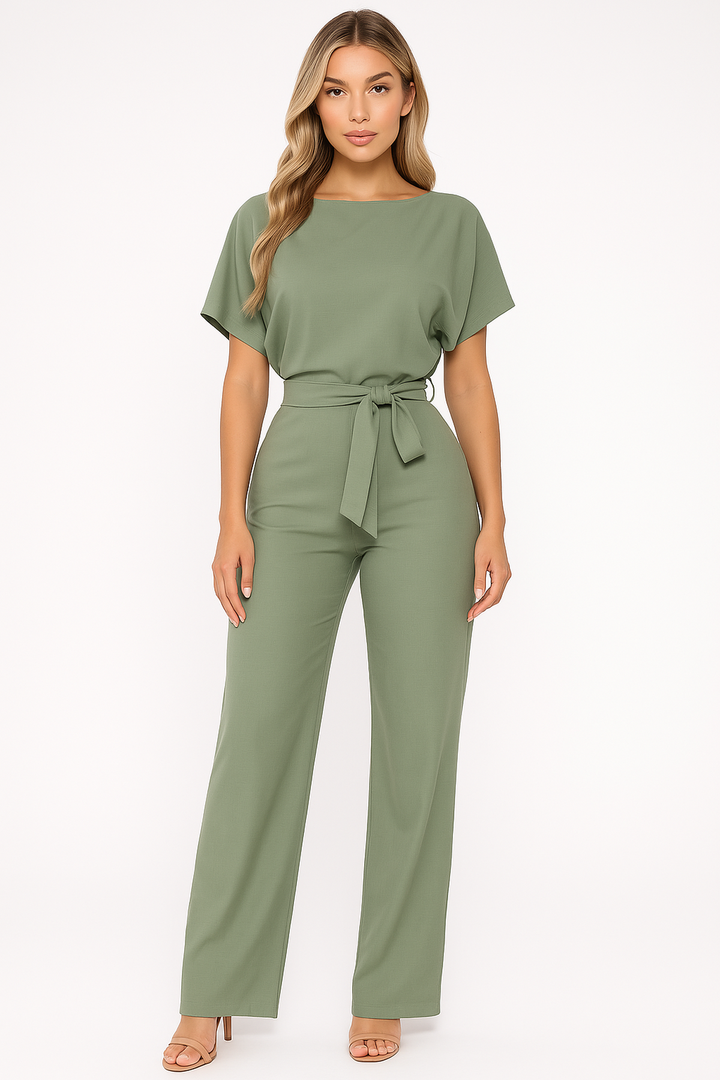 Jumpsuit Weite Beine Kurzarm | Taillengurt | Boot Ausschnitt | Regulär Fit