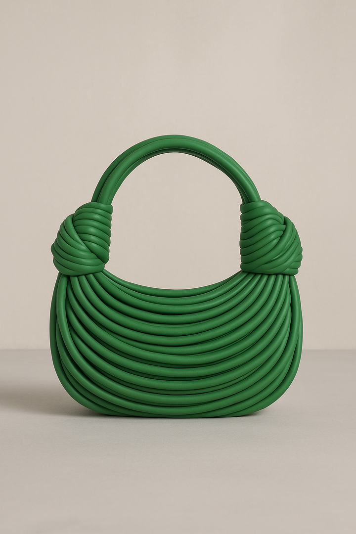 Glanzstück Sculpted Woven Handbag | Green Curved Design
