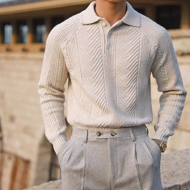 Strick Polo Pullover | Texturiertes Knit | Umgeschlagener Kragen