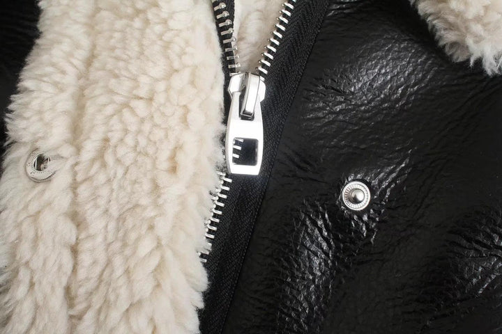 Faux Shearling Aviator Jacke | Kurzer Schnitt | Kontrastkragen