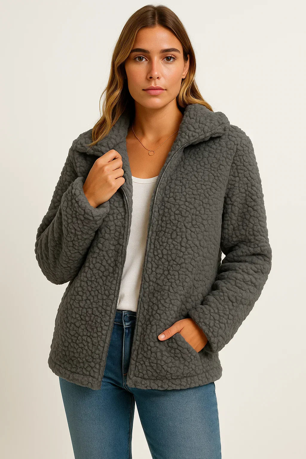 Teddy Fleece Jacke | Hoodie mit Reißverschluss