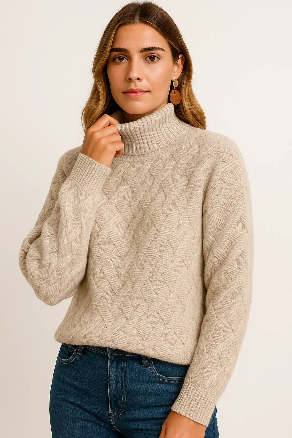 Wollmischung Rollkragenpullover | Texturiertes Strickdesign