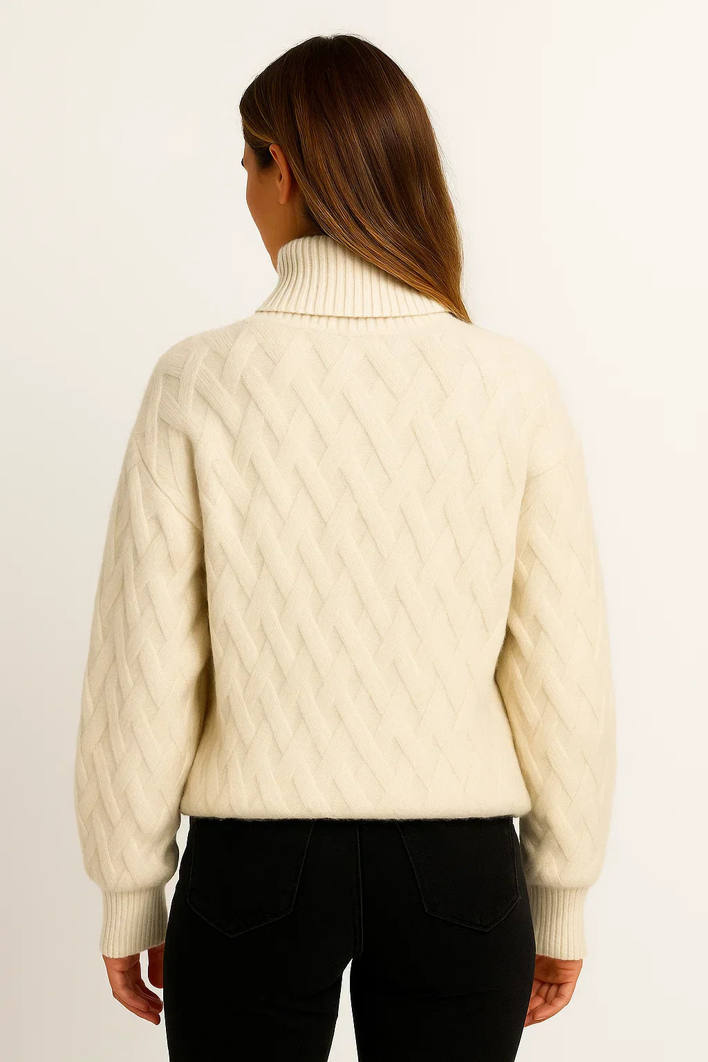 Wollmischung Rollkragenpullover | Texturiertes Strickdesign