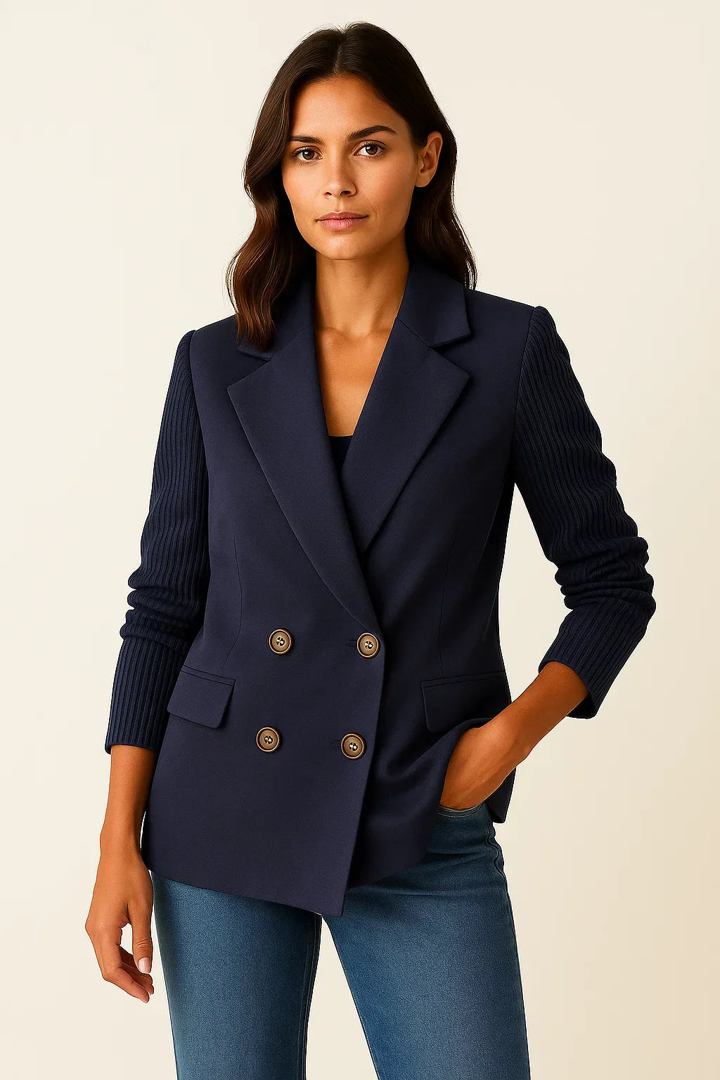 Werkmeister Knit-Sleeve Blazer | Doppelreihig Wollmischung