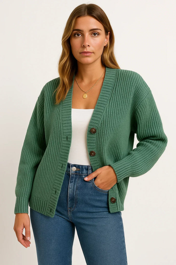 Knit Cardigan | Ribbed V-Neck Button Design