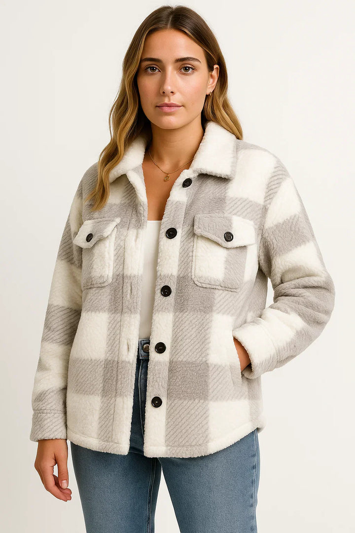 Karierte Wollmischung Overshirt | Knopfverschluss