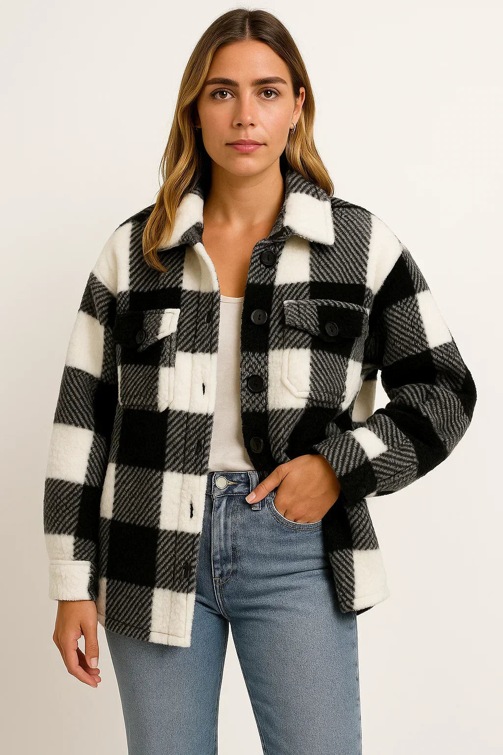 Karierte Wollmischung Overshirt | Knopfverschluss