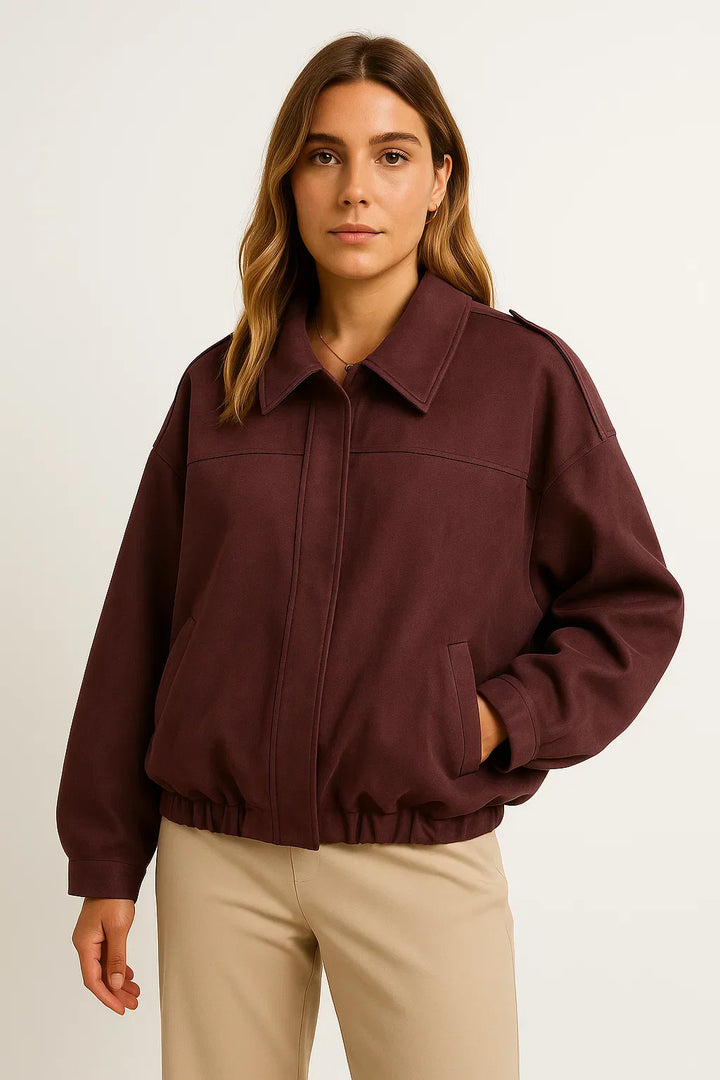 Faux Suede Bomber Jacke | Relaxed Fit | Reißverschluss