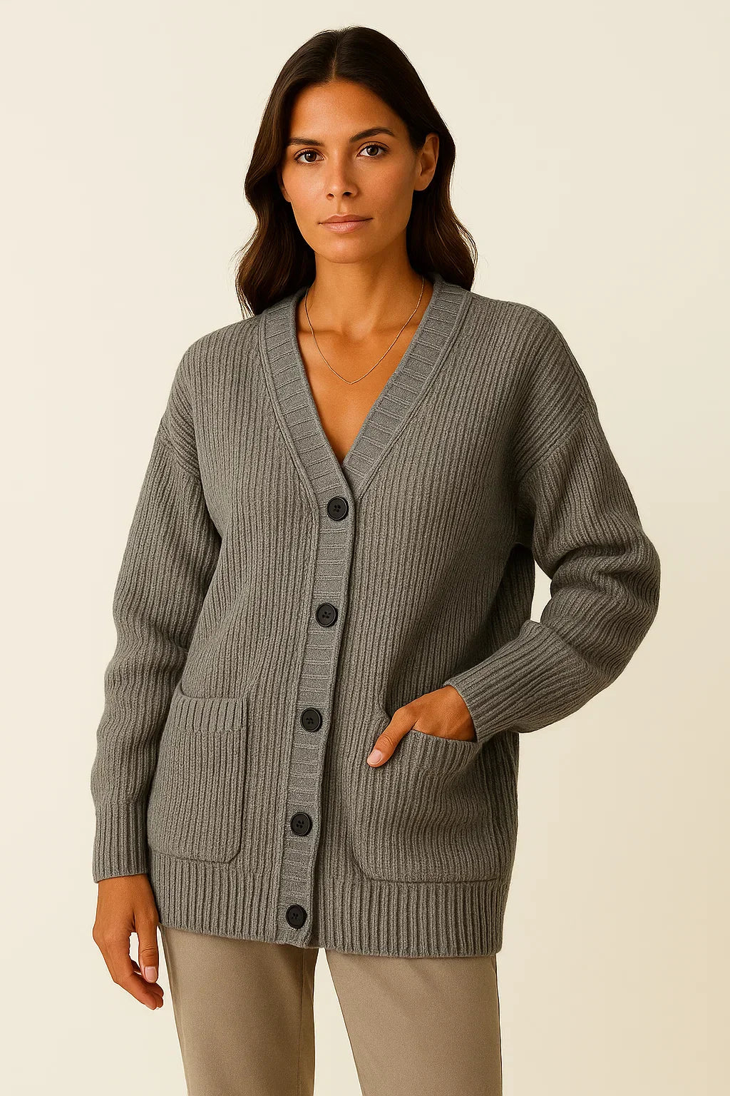 Oversized Strickcardigan | V-Ausschnitt | Weicher Baumwollmix