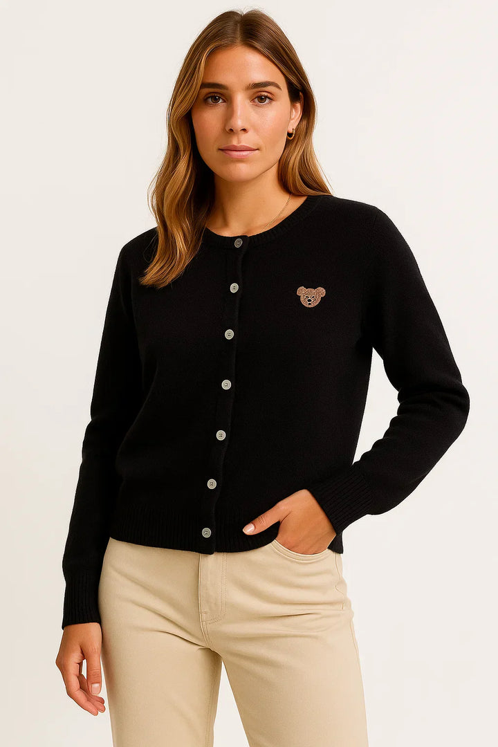 Gestickter Knopf Cardigan | Baumwollmischung Strick | Regular Fit