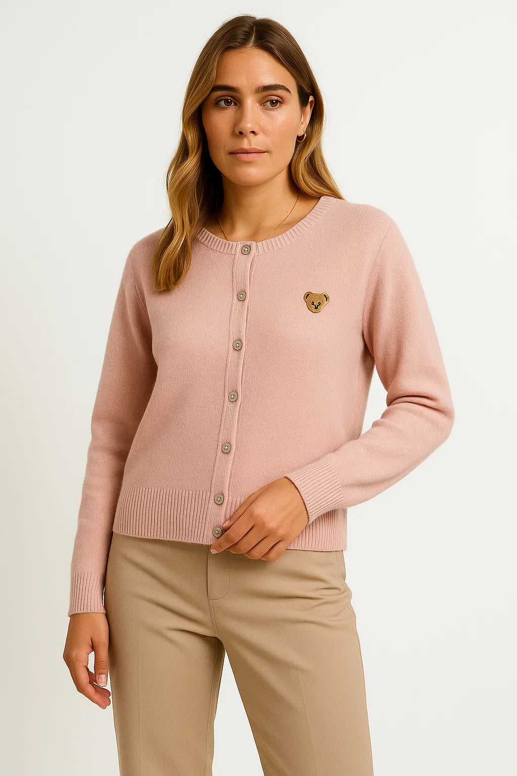 Gestickter Knopf Cardigan | Baumwollmischung Strick | Regular Fit