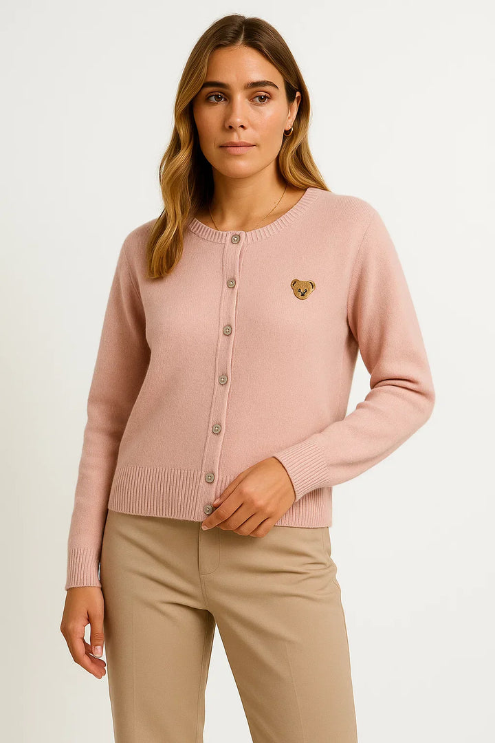 Gestickter Knopf Cardigan | Baumwollmischung Strick | Regular Fit