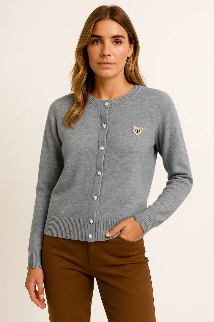 Gestickter Knopf Cardigan | Baumwollmischung Strick | Regular Fit