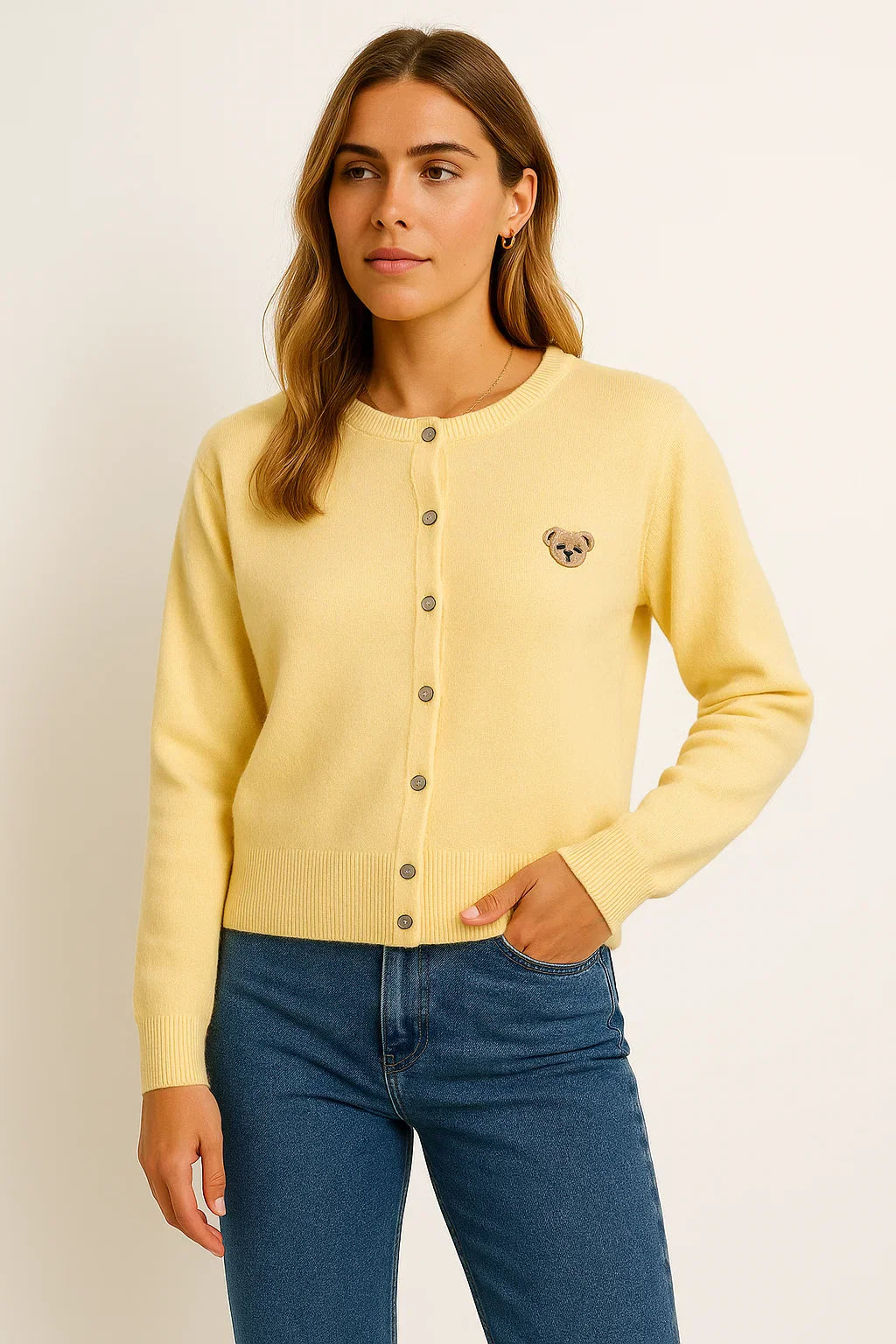 Gestickter Knopf Cardigan | Baumwollmischung Strick | Regular Fit