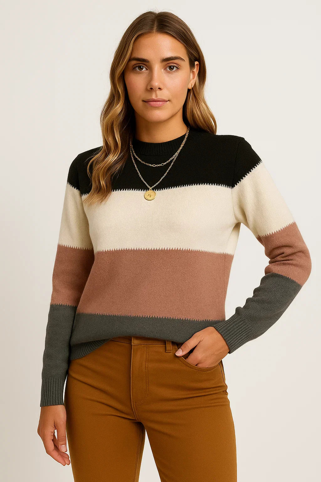 Pullover aus Wollmischung | Gestreift | Mock Neck | Relaxed Fit