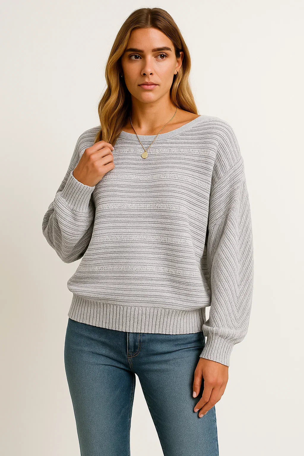 Texturiertes Strick Sweatshirt | Relaxed Batwing Fit | Weicher Baumwollmix