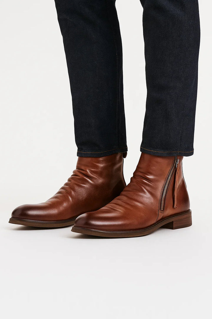 Chelsea Boots | Seitlicher Reißverschluss Leder Ankelstiefel
