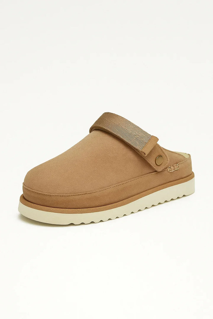 Mule Slippers mit Plüschfutter | PU Leder | Dicke Sohle