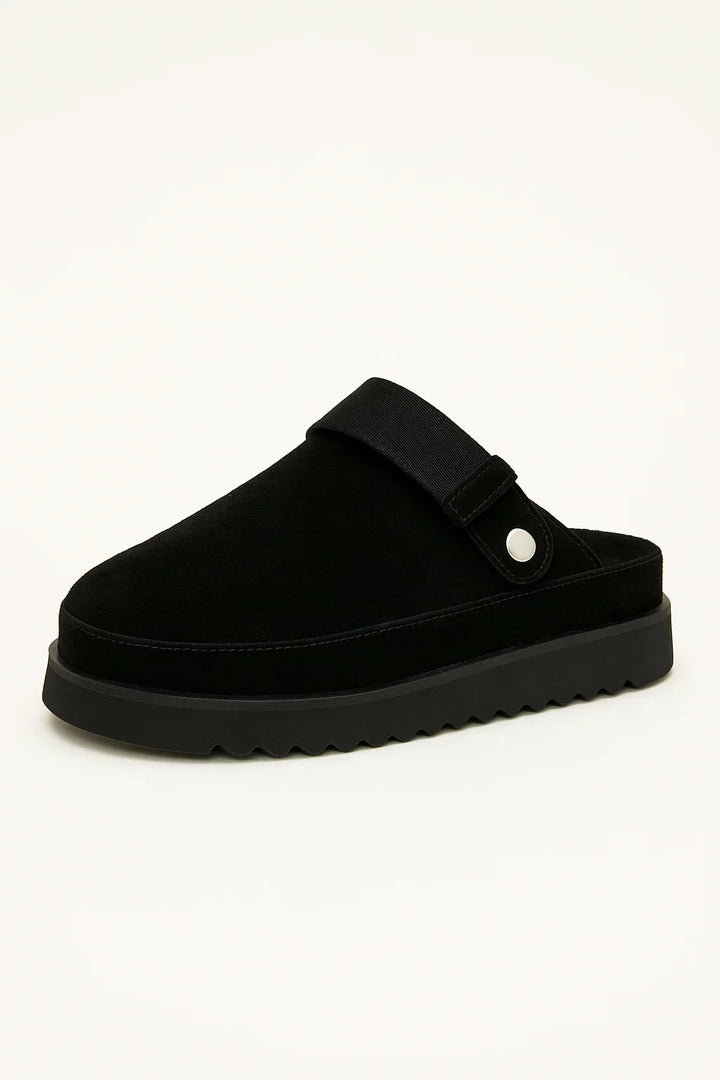 Mule Slippers mit Plüschfutter | PU Leder | Dicke Sohle