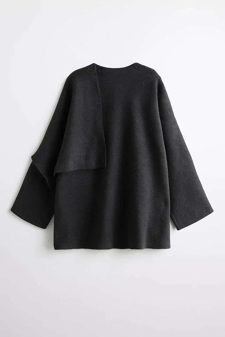 Asymmetrischer Drapierter Wollmantel | Schalkragen Design