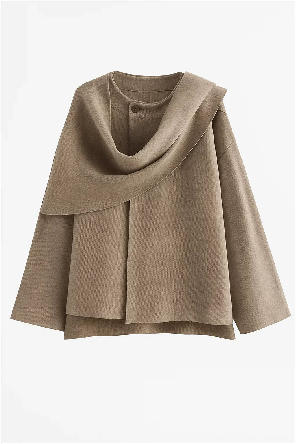 Asymmetrischer Drapierter Wollmantel | Schalkragen Design