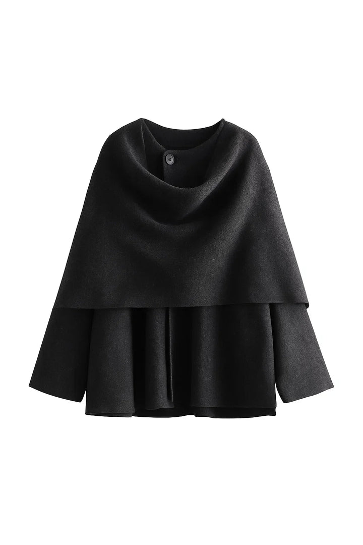 Asymmetrischer Drapierter Wollmantel | Schalkragen Design