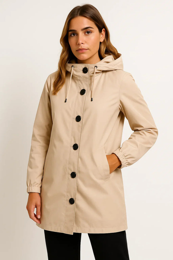 Damen Regenjacke mit Kapuze | Wasserabweisender langer Mantel | Leichter Schnitt