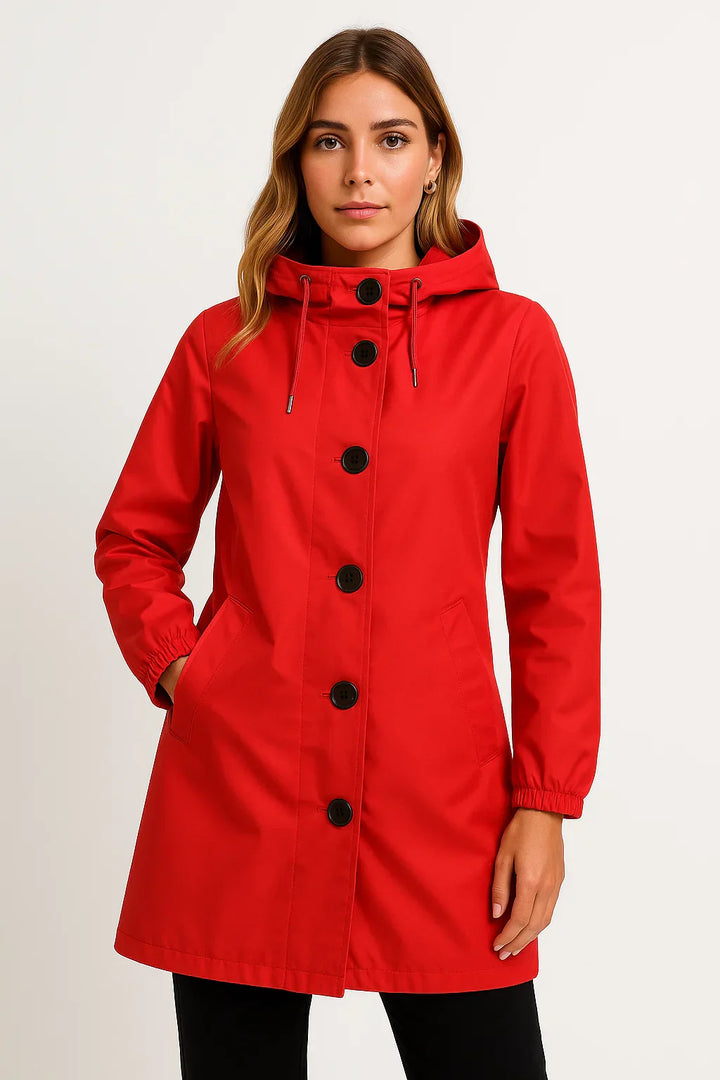 Damen Regenjacke mit Kapuze | Wasserabweisender langer Mantel | Leichter Schnitt