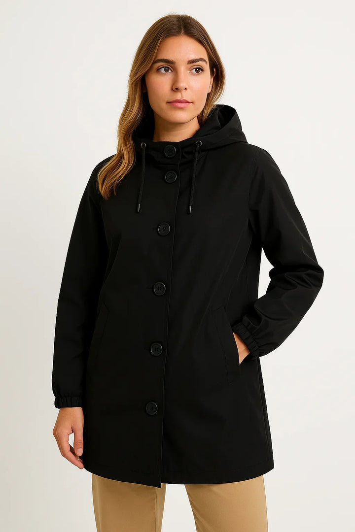 Damen Regenjacke mit Kapuze | Wasserabweisender langer Mantel | Leichter Schnitt