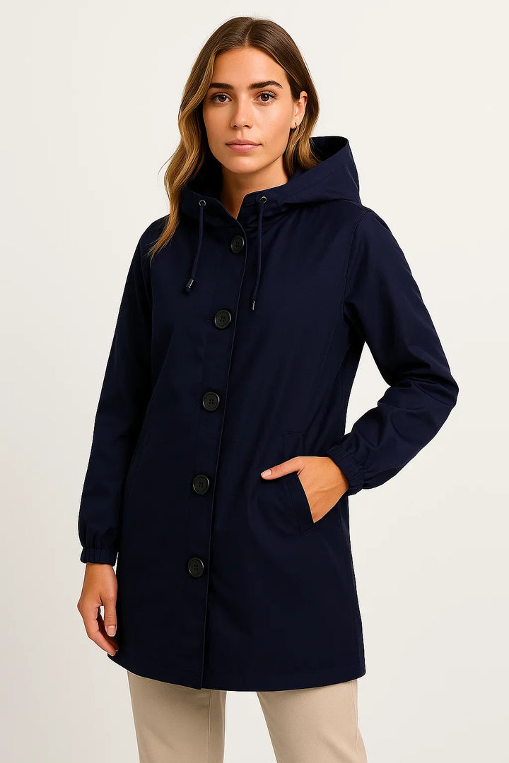 Damen Regenjacke mit Kapuze | Wasserabweisender langer Mantel | Leichter Schnitt