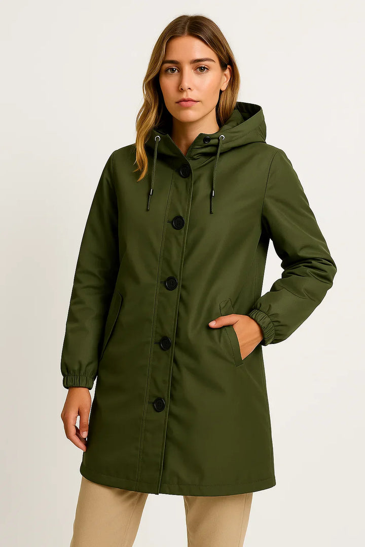 Damen Regenjacke mit Kapuze | Wasserabweisender langer Mantel | Leichter Schnitt
