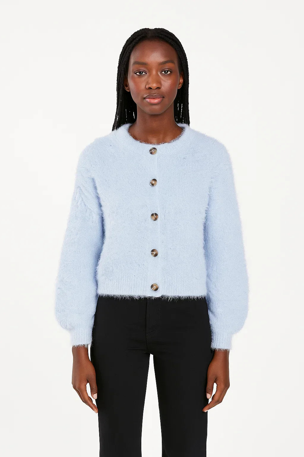 Bouclé Strickjacke | Knopf vorne | Weiche Textur | Cropped Silhouette