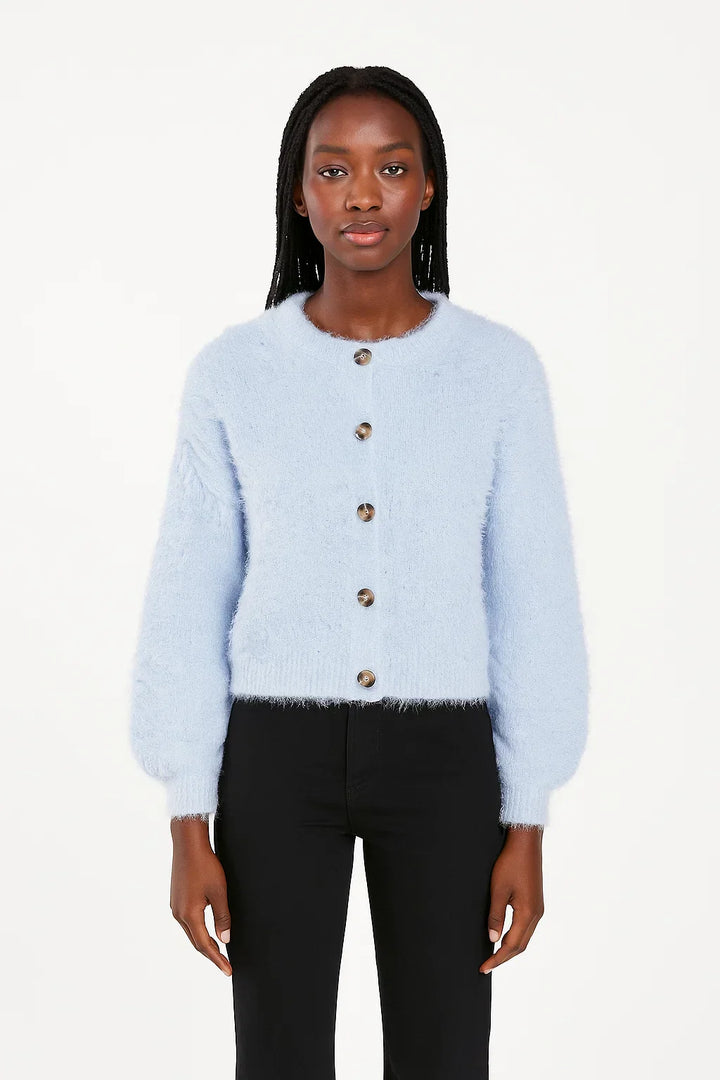 Bouclé Strickjacke | Knopf vorne | Weiche Textur | Cropped Silhouette