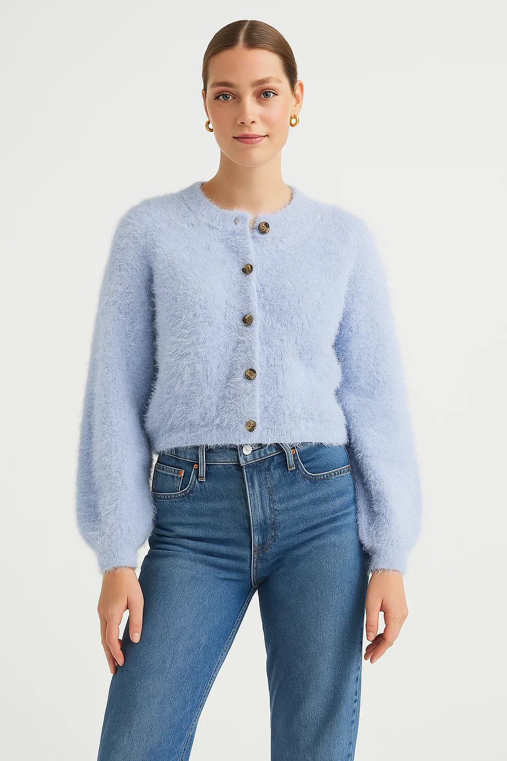 Bouclé Strickjacke | Knopf vorne | Weiche Textur | Cropped Silhouette