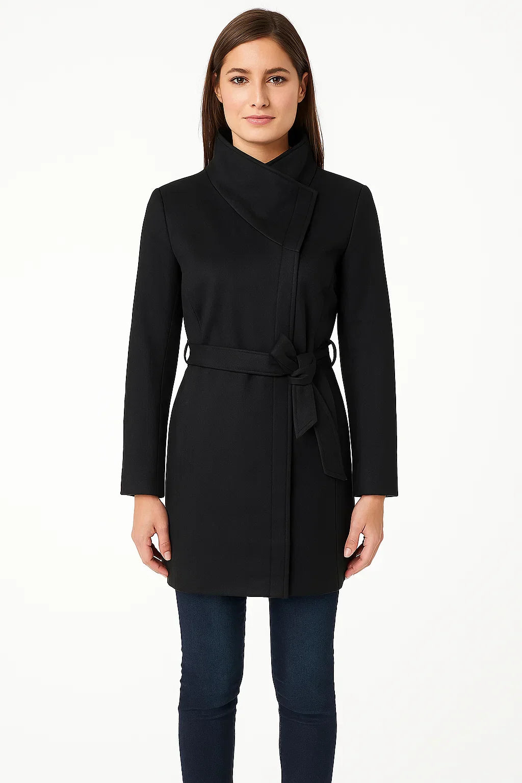 Belted Winter Coat | High Neck Collar | Minimalist Silhouette