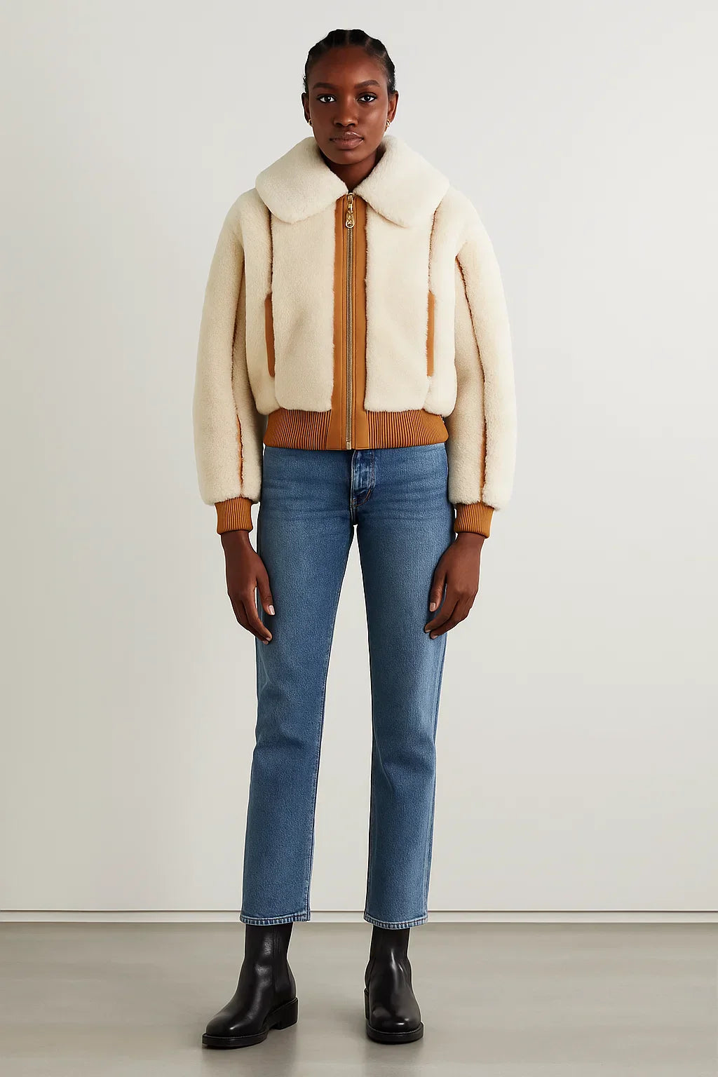 Fleece Bomberjacke | Kontrastbesatz | Umgeschlagener Kragen