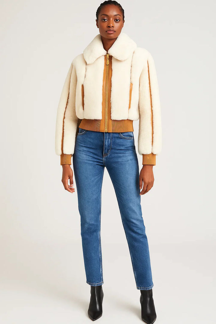 Fleece Bomberjacke | Kontrastbesatz | Umgeschlagener Kragen