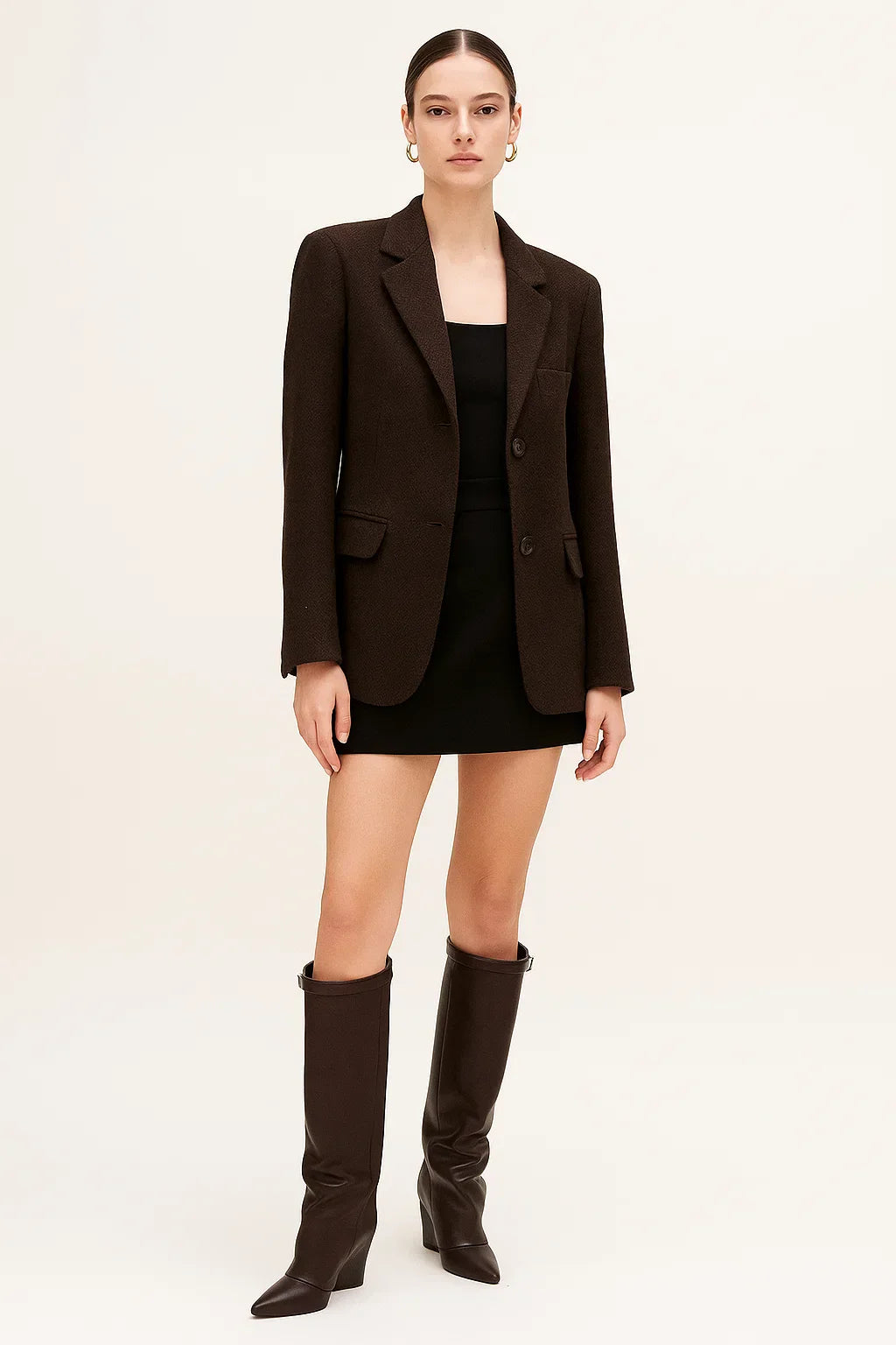 Kniehohe Stiefel | Umgeschlagen, Spitz & Versteckter Keilabsatz