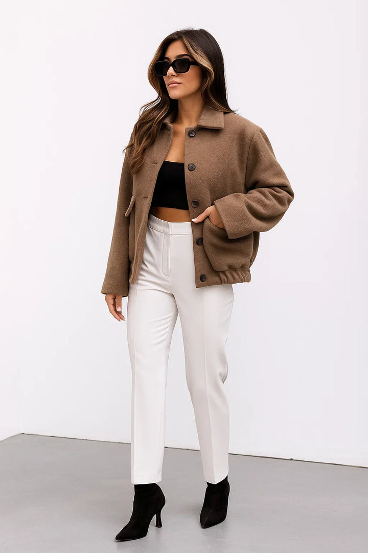 Cropped Jacke aus Wollmischung | Elastischer Saum | Einreihig