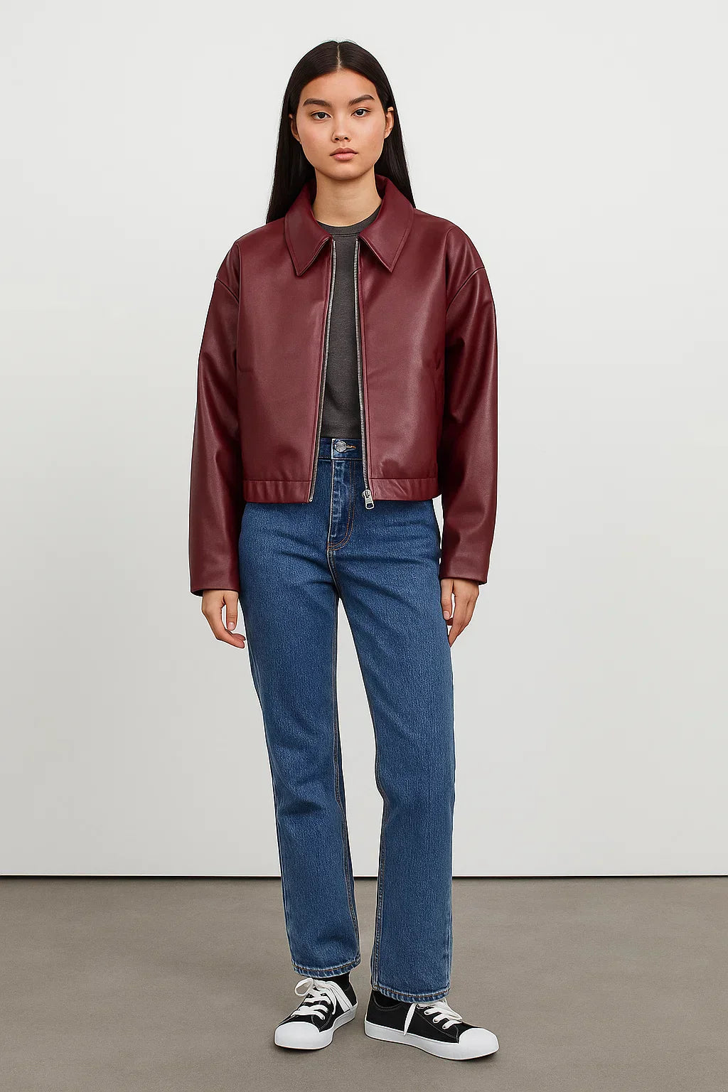 Fauxlederjacke | Cropped Modern Fit | Reißverschluss-Design