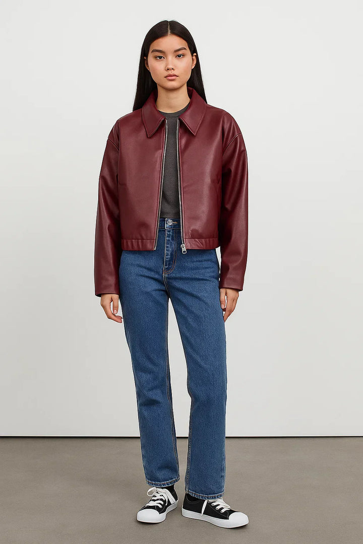 Fauxlederjacke | Cropped Modern Fit | Reißverschluss-Design