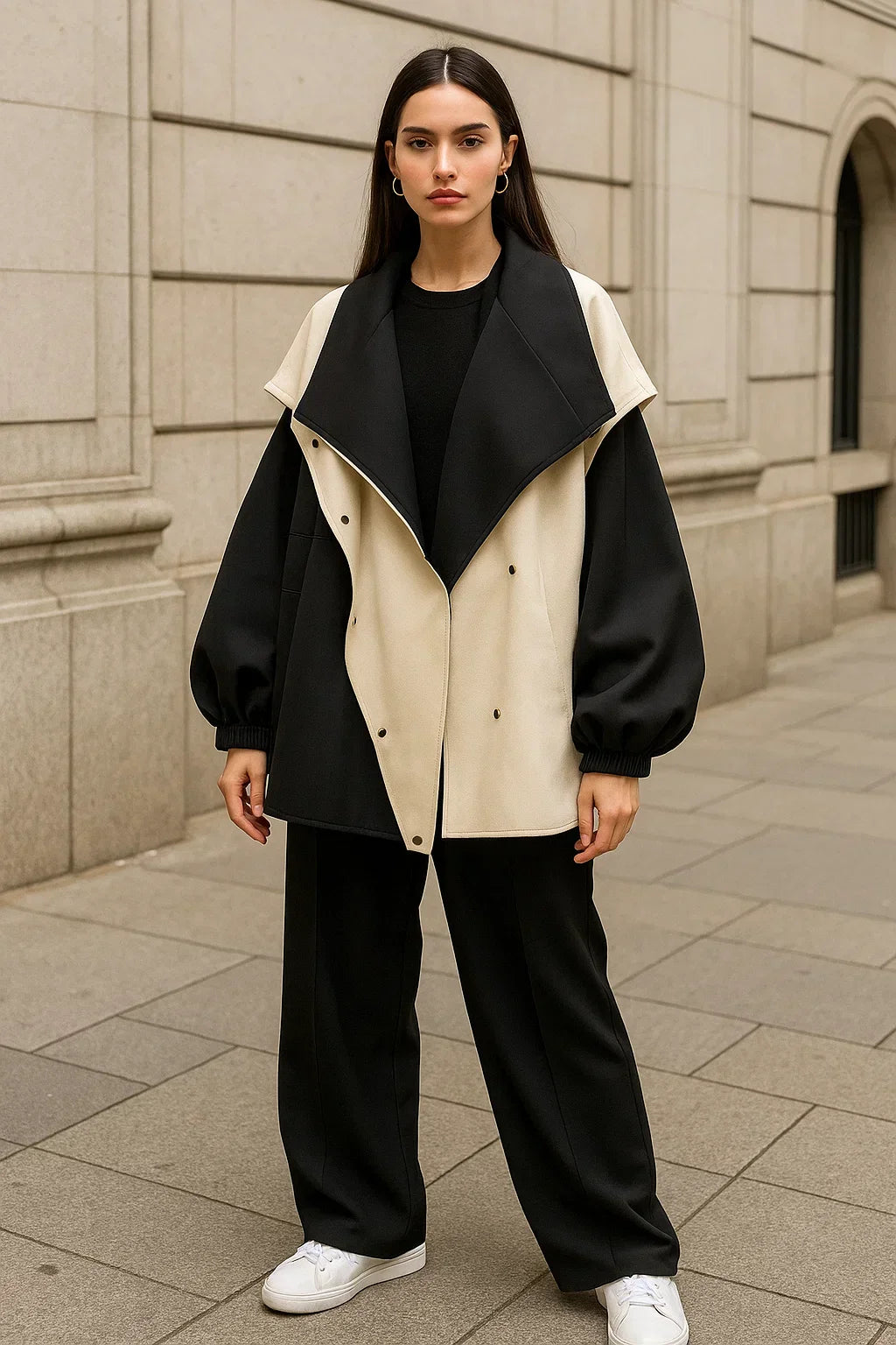 Zweifarbige Oversized Jacke | Modernes Kontrastdesign | Leichtes Layer